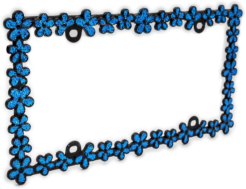 CRAFTHOME 3D Shining Daisy Wrenth License Plate Frame from Pure Zinc Alloy Metal Perfect Plate Holder,Matt Black with Blue Glitter - Image 3