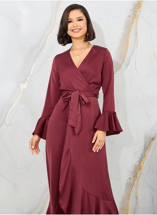 Styli - Bell Sleeve Wrap Front Maxi Dress with Tie Belt - Image 1