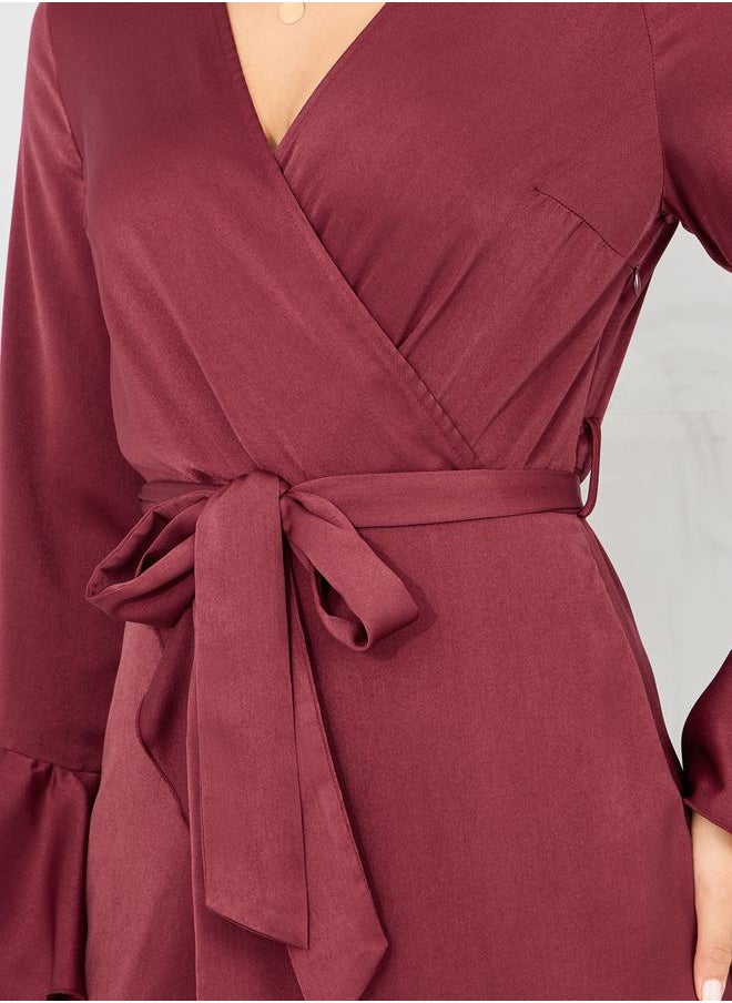 Styli - Bell Sleeve Wrap Front Maxi Dress with Tie Belt - Image 1