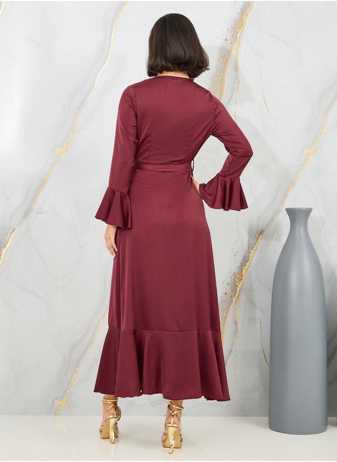 Styli - Bell Sleeve Wrap Front Maxi Dress with Tie Belt - Image 1