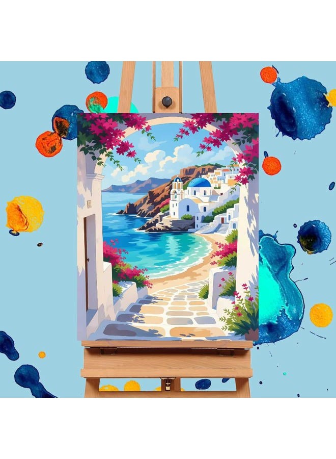 Mrnsiet الرسم بالأرقام للكبار والمبتدئين، مجموعات رسم مدينة ساحلية سهلة على القماش، مجموعات رسم زيتي للأعمال اليدوية لتزيين جدران المنزل بحجم 16x20 بوصة - Image 2