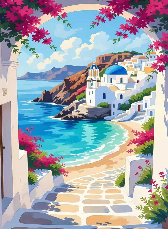 Mrnsiet الرسم بالأرقام للكبار والمبتدئين، مجموعات رسم مدينة ساحلية سهلة على القماش، مجموعات رسم زيتي للأعمال اليدوية لتزيين جدران المنزل بحجم 16x20 بوصة - Image 1