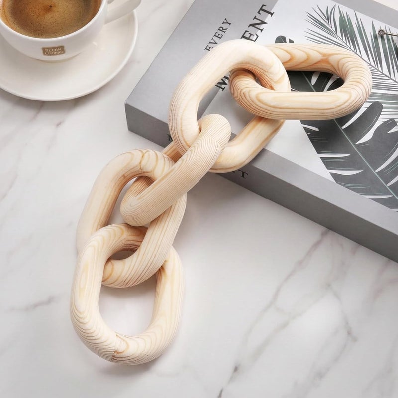 Queekay Multi-market varied design options Queekay Decorative Wood Chain Link Decor Rustic 5 Link Wooden Chain Decor Ornament Farmhouse Home Decoration Hand Carved Wooden Crafts Ornaments for Coffee Table(Wood Color,13.78 Inch) Water rust proof - Image 1