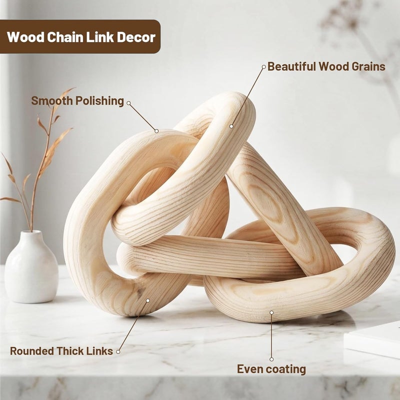 Queekay Multi-market varied design options Queekay Decorative Wood Chain Link Decor Rustic 5 Link Wooden Chain Decor Ornament Farmhouse Home Decoration Hand Carved Wooden Crafts Ornaments for Coffee Table(Wood Color,13.78 Inch) Water rust proof - Image 3