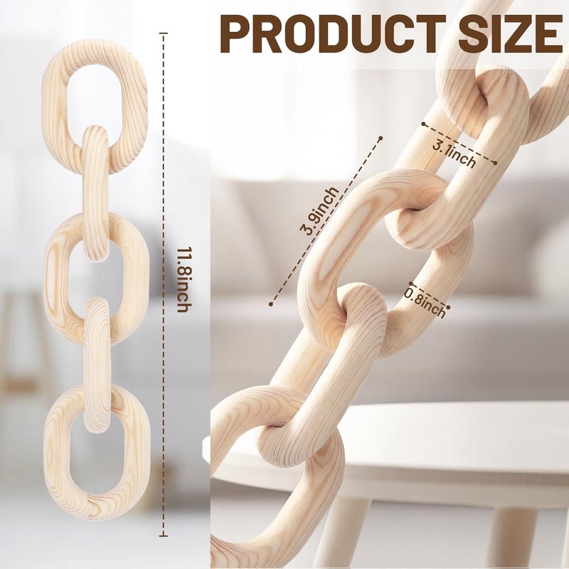 Queekay Multi-market varied design options Queekay Decorative Wood Chain Link Decor Rustic 5 Link Wooden Chain Decor Ornament Farmhouse Home Decoration Hand Carved Wooden Crafts Ornaments for Coffee Table(Wood Color,13.78 Inch) Water rust proof - Image 2