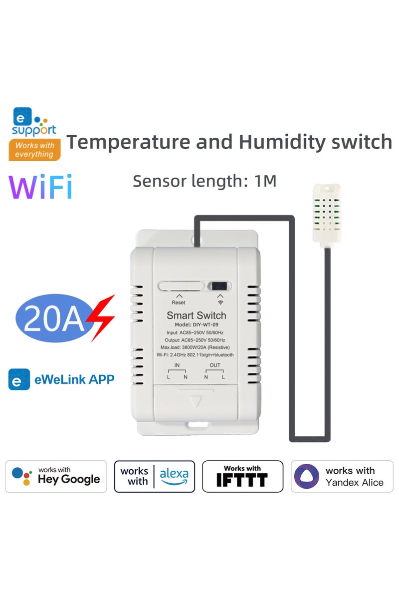 إيروريكس مستشعر درجة الحرارة والرطوبة EWL-THRH20A-1M-White من إيولينك، يعمل بتقنية الواي فاي، مناسب للاستخدام الداخلي، لأغراض الأمن وأتمتة المنزل