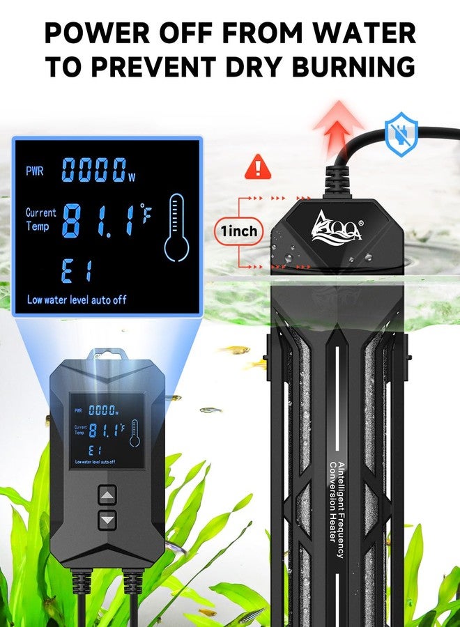 آقا سخان حوض السمك AQQA بقوة 800 واط / 1000 واط / 1200 واط / 1400 واط، مزود بشاشة عرض رقمية LED، يعمل بجهد 110-120 فولت، قابل للغمر، لا يحتاج إلى سخان بركة، مزود بحماية من الحرارة الزائدة والجفاف، مناسب لأحواض المياه العذبة والمالحة (800 واط). - Image 4