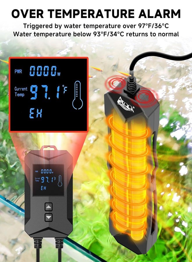 آقا سخان حوض السمك AQQA بقوة 800 واط / 1000 واط / 1200 واط / 1400 واط، مزود بشاشة عرض رقمية LED، يعمل بجهد 110-120 فولت، قابل للغمر، لا يحتاج إلى سخان بركة، مزود بحماية من الحرارة الزائدة والجفاف، مناسب لأحواض المياه العذبة والمالحة (800 واط). - Image 5