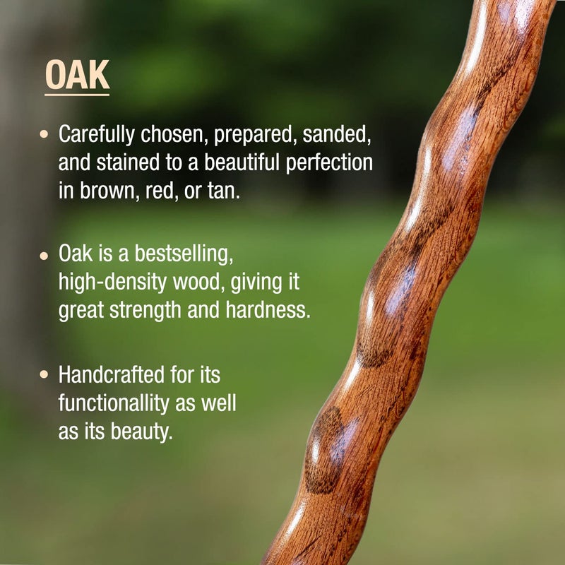 Brazos Handcrafted Wood Walking Stick, Twisted Oak, Trekker Style Handle, for Men & Women, Made in the USA, Red, 55" - Image 2