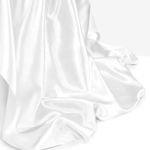 RR Design Plain Silky Satin Dress/Pillow Cover/Scrunches Fabric Plain Material Silk And Shine Fabric Material (Width:- 44")(White,1 Meter) (White, Solid) - Image 1