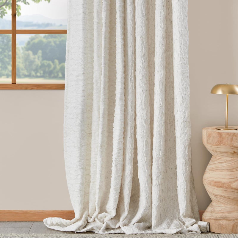 BULBUL Linen Curtains 96 inches Long for Living Room,2 Panels Farmhouse Modern Semi Sheer Light Filtering Window Curtains,Neutral Farmhouse Country Boho Bedroom Curtain Drapes - Image 1
