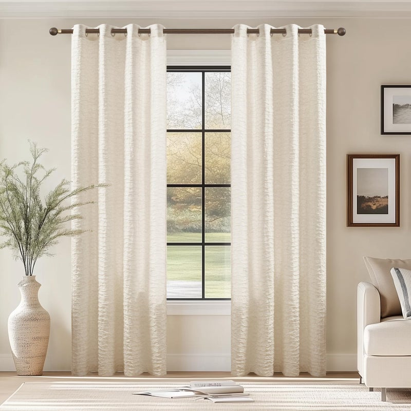 BULBUL Linen Curtains 96 inches Long for Living Room,2 Panels Farmhouse Modern Semi Sheer Light Filtering Window Curtains,Neutral Farmhouse Country Boho Bedroom Curtain Drapes - Image 2