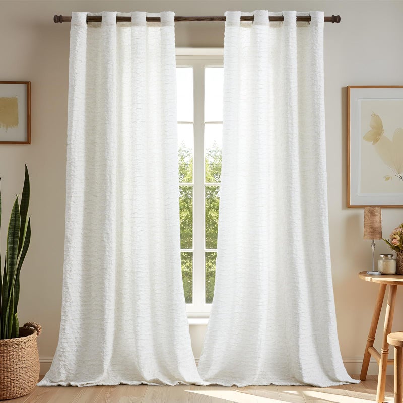 BULBUL Linen Curtains 96 inches Long for Living Room,2 Panels Farmhouse Modern Semi Sheer Light Filtering Window Curtains,Neutral Farmhouse Country Boho Bedroom Curtain Drapes - Image 5