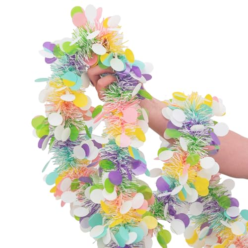 CIPOWM 33FT Easter Tinsel Garland Colorful Metallic Twist Foil Tinsel Garland with Confetti Spring Hanging Garland for Easter Party Door Tree Indoor Outdoor Decoration - Image 3