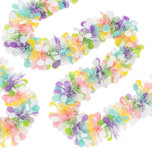 CIPOWM 33FT Easter Tinsel Garland Colorful Metallic Twist Foil Tinsel Garland with Confetti Spring Hanging Garland for Easter Party Door Tree Indoor Outdoor Decoration - Image 4