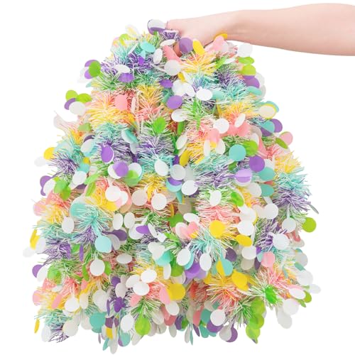 CIPOWM 33FT Easter Tinsel Garland Colorful Metallic Twist Foil Tinsel Garland with Confetti Spring Hanging Garland for Easter Party Door Tree Indoor Outdoor Decoration - Image 1