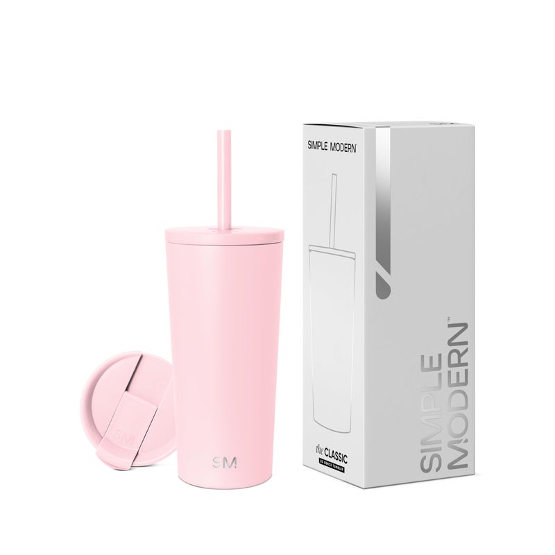 Simple Modern Insulated Tumbler with Lid and Straw Iced Coffee Cup Reusable Stainless Steel Water Bottle Travel Mug Gifts for Women Men Her Him Classic Collection 20oz Blush