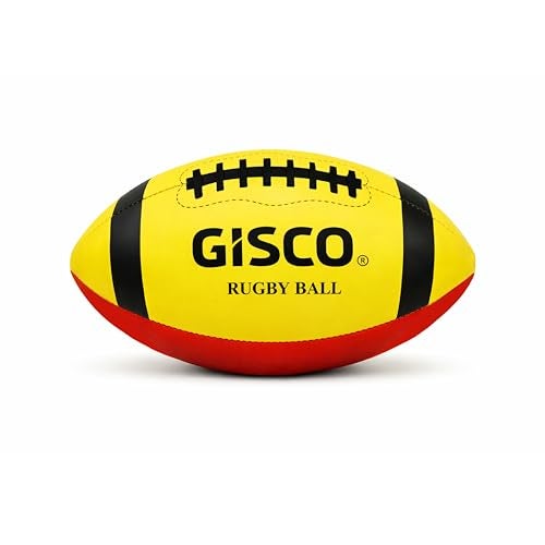 GISCO Soft Rugby Ball for Adults & Youth (1 Piece) | Training & Play, Indoor & Outdoor Use | Handstitched, Made of PVC – Size 200mm, Red & Yellow - Image 1