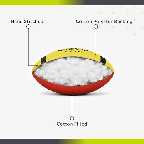GISCO Soft Rugby Ball for Adults & Youth (1 Piece) | Training & Play, Indoor & Outdoor Use | Handstitched, Made of PVC – Size 200mm, Red & Yellow - Image 5
