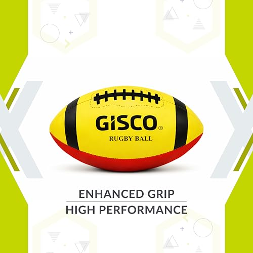 GISCO Soft Rugby Ball for Adults & Youth (1 Piece) | Training & Play, Indoor & Outdoor Use | Handstitched, Made of PVC – Size 200mm, Red & Yellow - Image 4