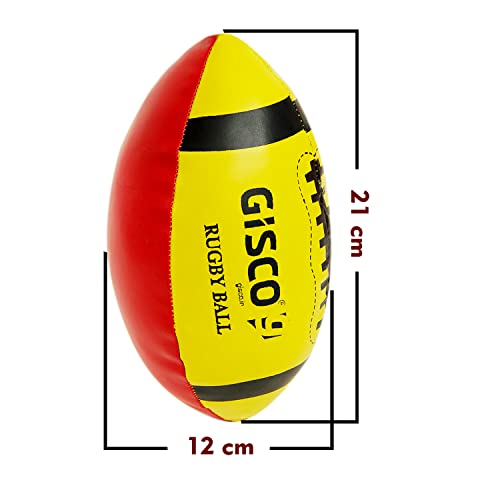 GISCO Soft Rugby Ball for Adults & Youth (1 Piece) | Training & Play, Indoor & Outdoor Use | Handstitched, Made of PVC – Size 200mm, Red & Yellow - Image 2