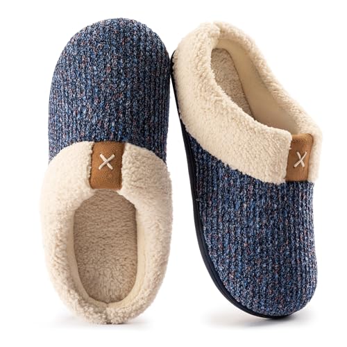 ULTRAIDEAS Women's Indoor Bedroom Slipper with Memory Foam, Gift for Women, Wool-Like House Shoe with Anti-Skid Rubber Sole for Ladies (9-10, Light Blue) - Image 1