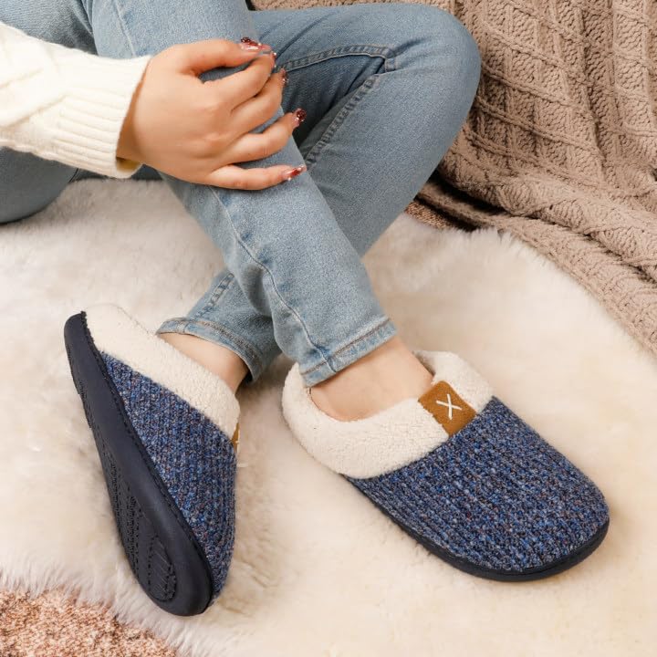 ULTRAIDEAS Women's Indoor Bedroom Slipper with Memory Foam, Gift for Women, Wool-Like House Shoe with Anti-Skid Rubber Sole for Ladies (9-10, Light Blue) - Image 4