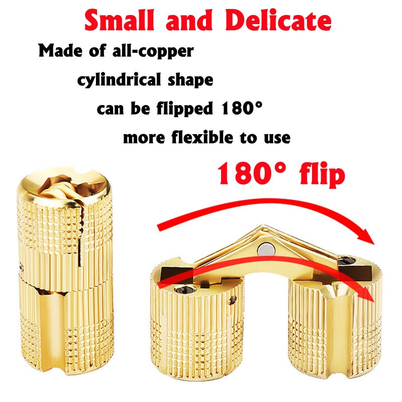 Fifatopo Hidden Brass Barrel Hinges,Hidden Invisible Cabinet Furniture Hinges, 180 Degree Opening,8mm, 8-Piece Set for Jewelry Box Crafting - Image 3