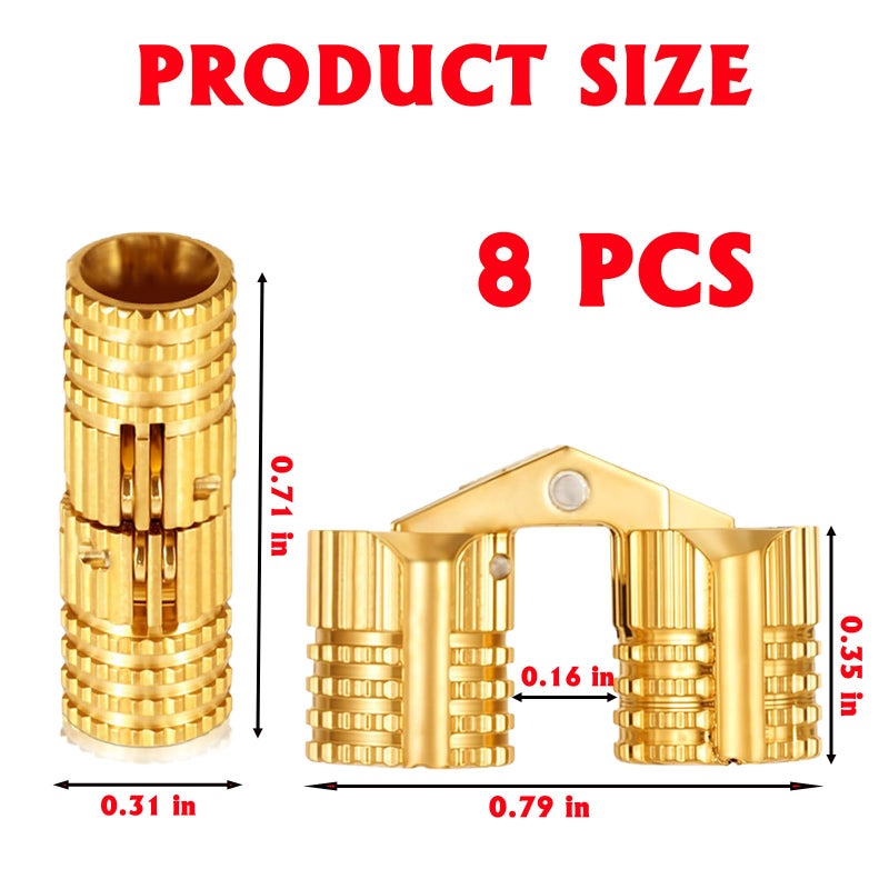 Fifatopo Hidden Brass Barrel Hinges,Hidden Invisible Cabinet Furniture Hinges, 180 Degree Opening,8mm, 8-Piece Set for Jewelry Box Crafting - Image 2