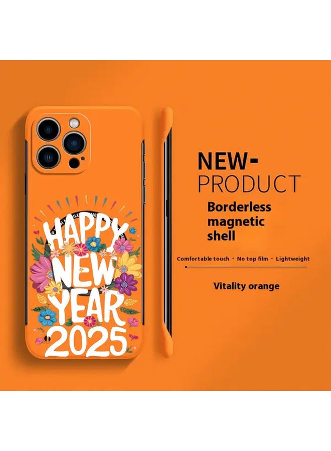 غلاف هاتف مغناطيسي أسود لجهاز iPhone 13 Pro Max بتصميم زهري للعام الجديد السعيد، غطاء صلب بدون حدود - Image 1