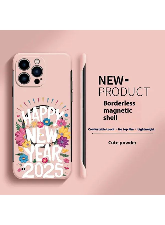 غلاف هاتف مغناطيسي أسود لجهاز iPhone 13 Pro Max بتصميم زهري للعام الجديد السعيد، غطاء صلب بدون حدود - Image 5