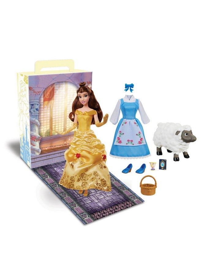 Disney store دمية قصة الأميرة الرسمية من متجر ديزني (بل من الجميلة والوحش) 11 بوصة، تشمل كتاب تلوين، فستان إضافي لدمية الأميرة في زي كلاسيكي، ألعاب أميرات للفتيات - Image 1