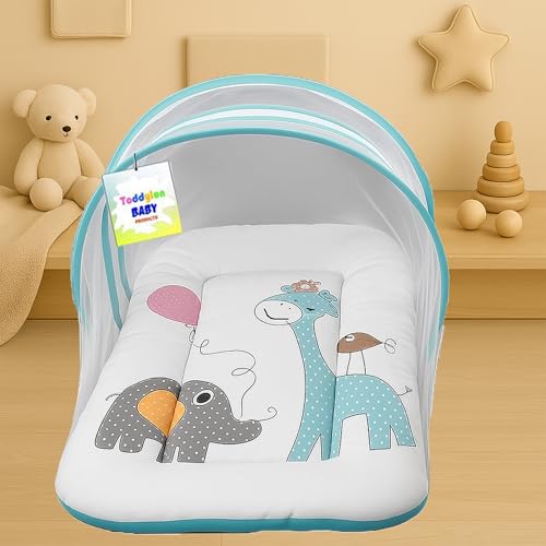 Toddylon Baby Bedding Set New Born Baby Bed | Bed | Mattress | Mosquito Net | Insect Protector | Infants Carry Bed | Gadda Set (0-6 Months, Blue) - Image 2