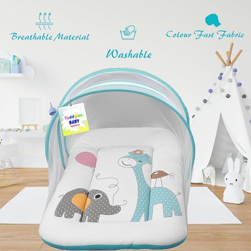 Toddylon Baby Bedding Set New Born Baby Bed | Bed | Mattress | Mosquito Net | Insect Protector | Infants Carry Bed | Gadda Set (0-6 Months, Blue) - Image 3