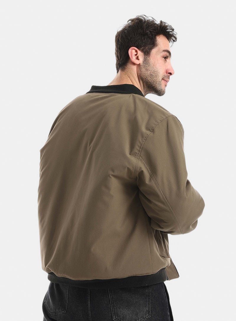 Red Circle Water Proof Jacket Zipper Embroidery Collar - Image 3