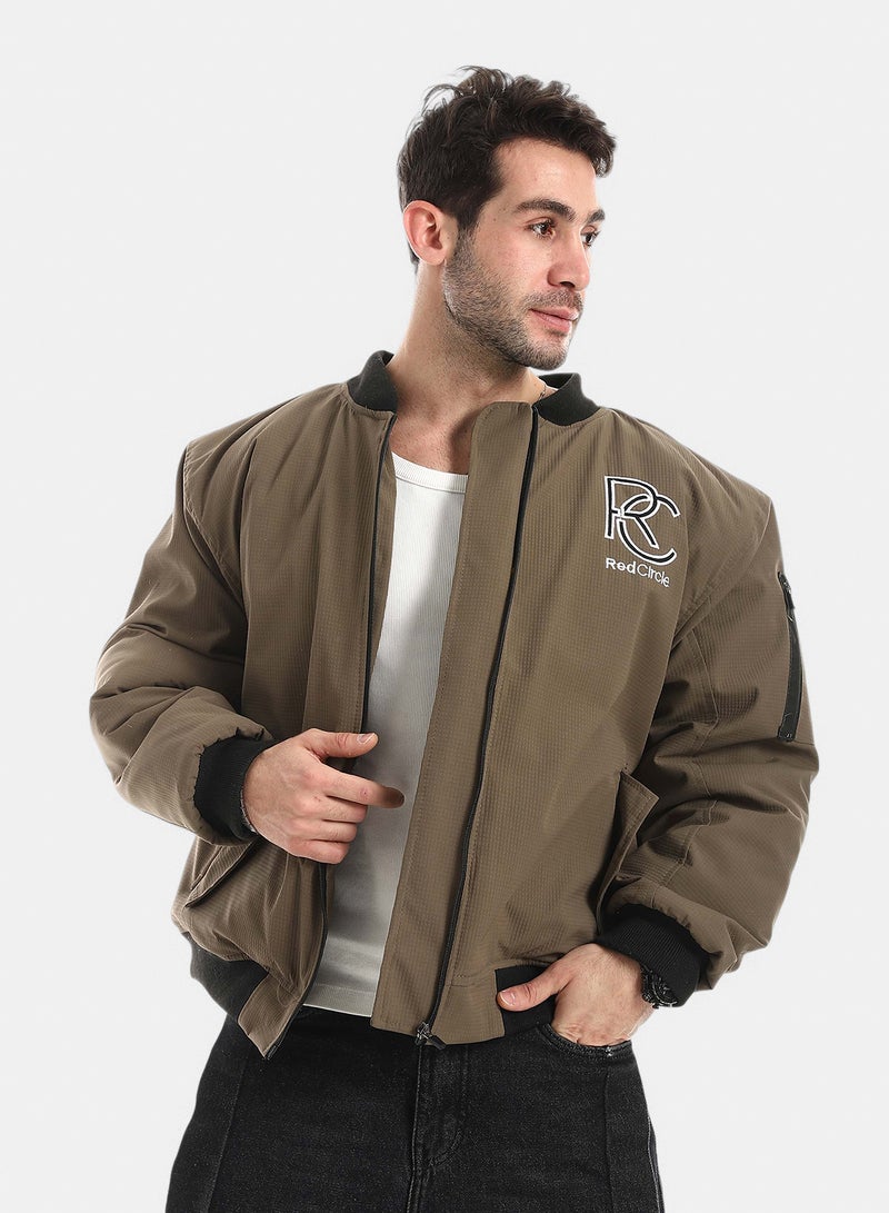 Red Circle Water Proof Jacket Zipper Embroidery Collar - Image 1