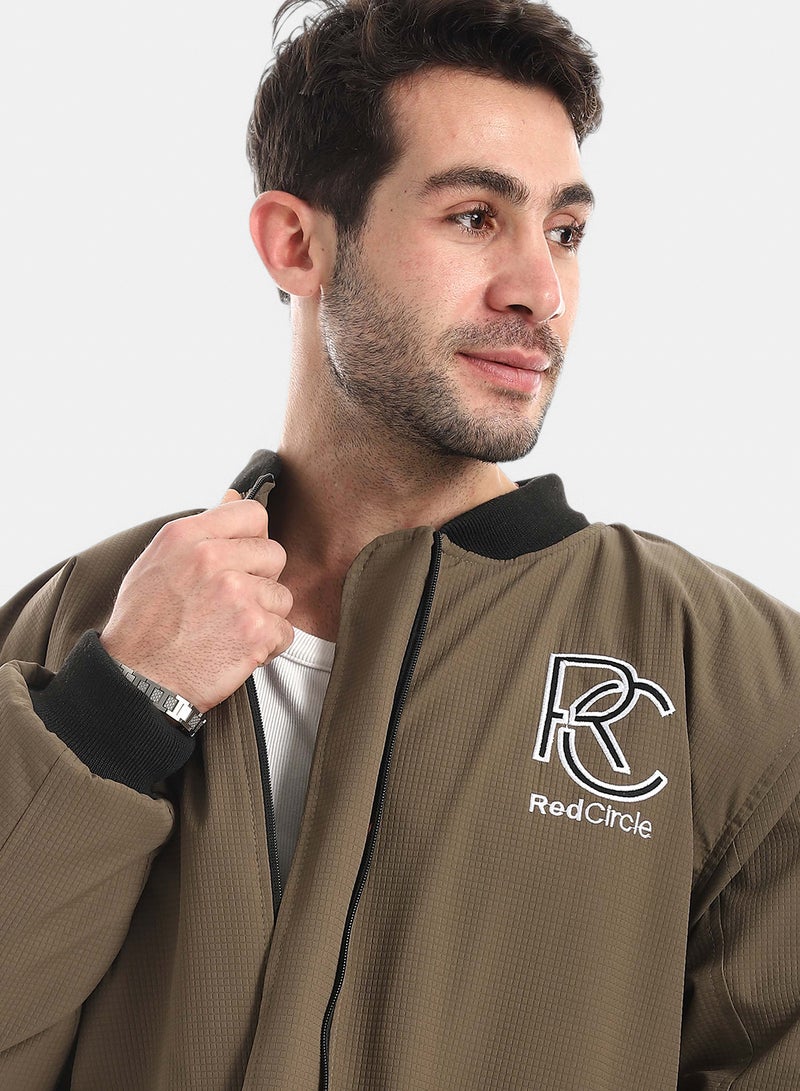 Red Circle Water Proof Jacket Zipper Embroidery Collar - Image 4