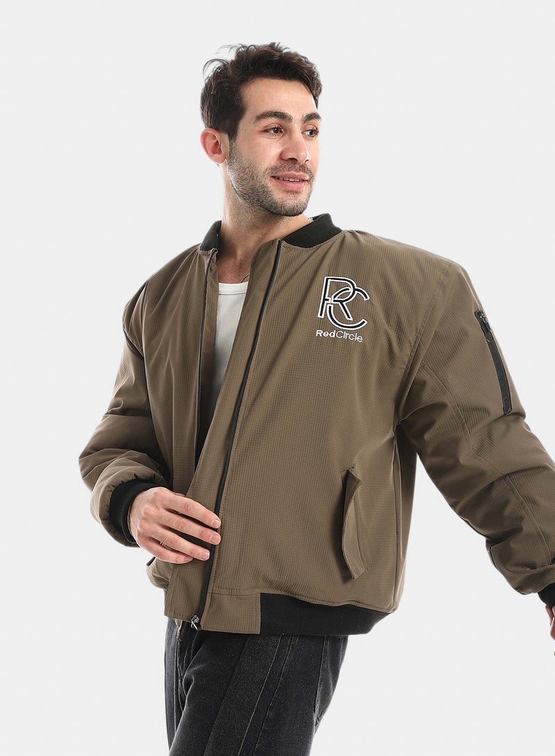Red Circle Water Proof Jacket Zipper Embroidery Collar - Image 2