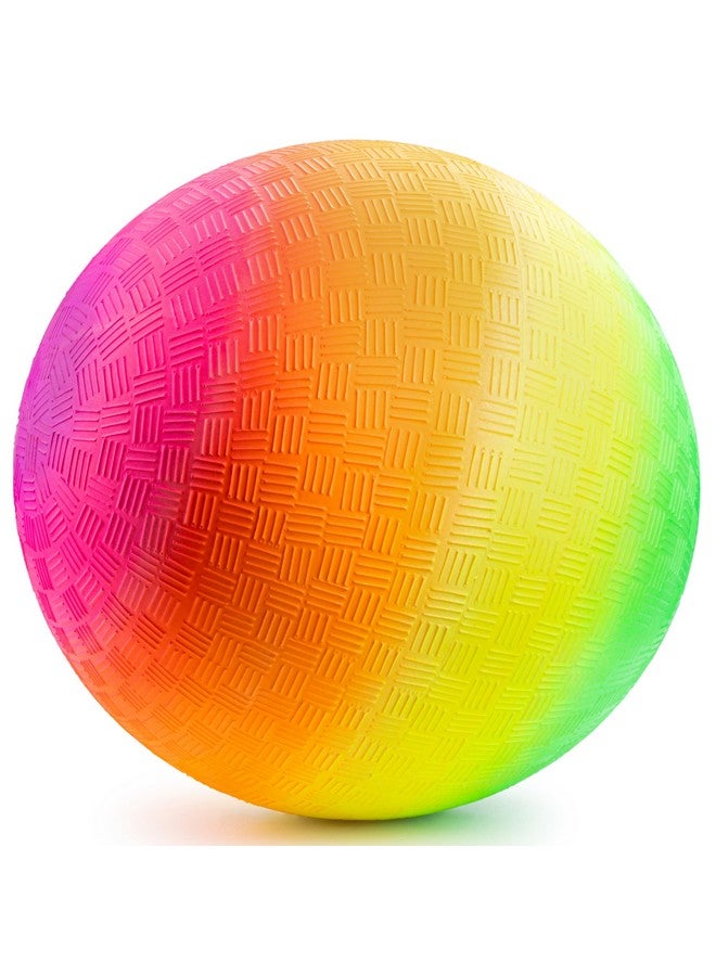 Bedwina Rainbow Playground Ball - 8.5Inch (Pack of 1) Rubber Bouncy Inflatable Balls for Kids and Adults, Indoor and Outdoor Games, Kickball, Dodgeball, Four Square, and More - Image 1