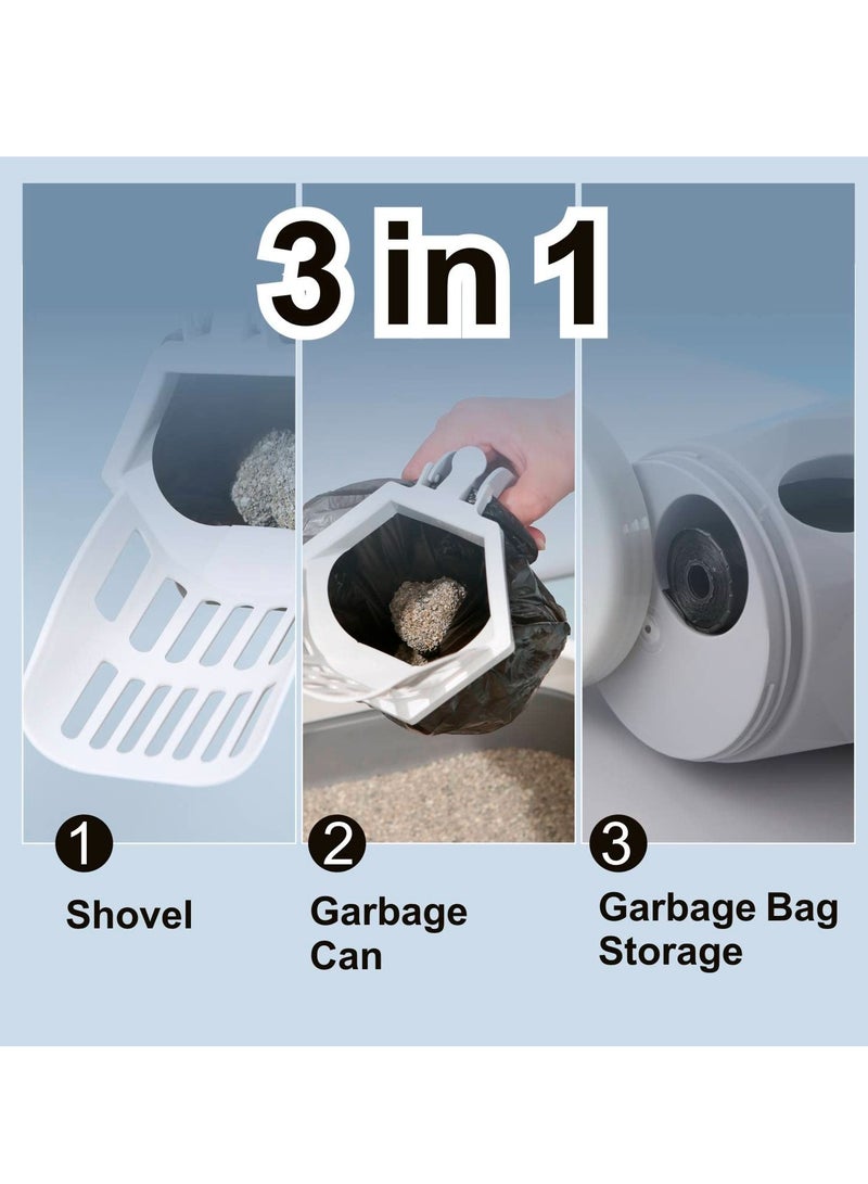 SYOSI Cat Litter Scooper, 3 in 1 Cat Litter Scoop with Waste Can and 150 Refill Bags, Portable Integrated Large Capacity Cat Litter Scooper with Sifting - Image 4
