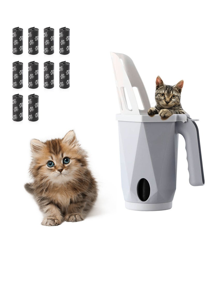 SYOSI Cat Litter Scooper, 3 in 1 Cat Litter Scoop with Waste Can and 150 Refill Bags, Portable Integrated Large Capacity Cat Litter Scooper with Sifting - Image 1