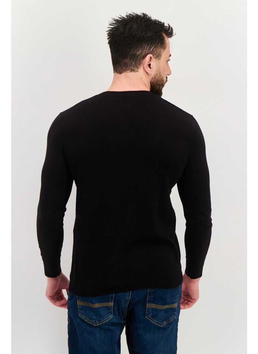Peter Werth - Men Crew Neck Knitted Long Sleeves Sweater, Black - Image 1