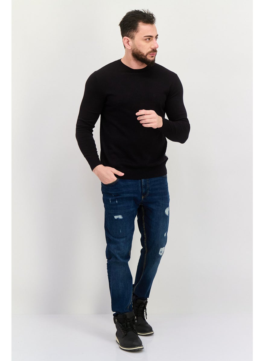 Peter Werth - Men Crew Neck Knitted Long Sleeves Sweater, Black - Image 1