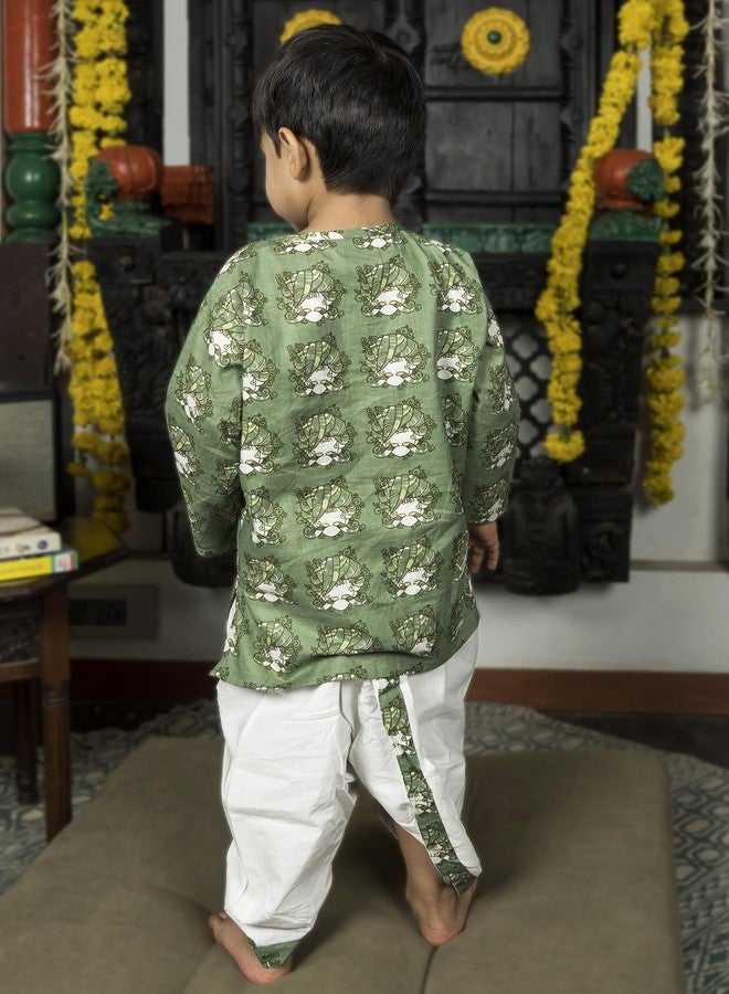 Polka Tots قميص كورتا دهوتي مطبوع بأكمام كاملة من بولكا توت للأطفال والرضع | ملابس تقليدية للمهرجانات والأعراس والفعاليات (طباعة: طباعة قبلية، 0-3 أشهر) - Image 2