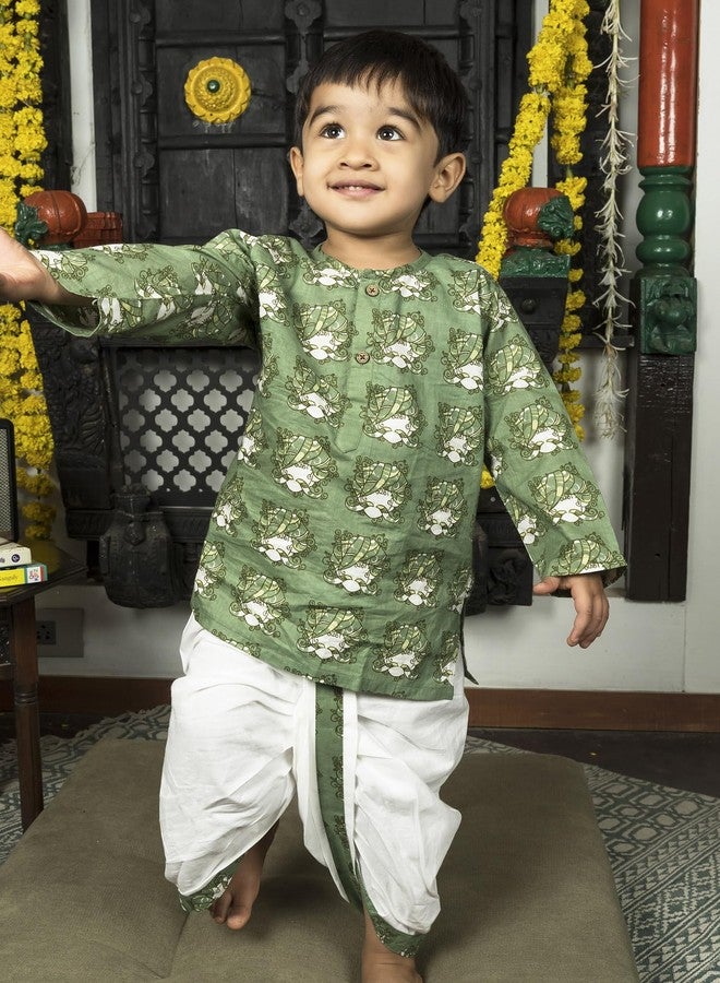 Polka Tots قميص كورتا دهوتي مطبوع بأكمام كاملة من بولكا توت للأطفال والرضع | ملابس تقليدية للمهرجانات والأعراس والفعاليات (طباعة: طباعة قبلية، 0-3 أشهر) - Image 4