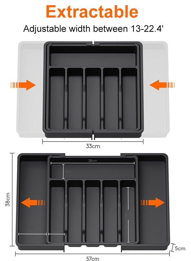 XiuWoo Expandable Silverware Drawer Organizer – Adjustable Utensil Tray for Kitchen Drawers, Compact Cutlery Storage for Spoons, Forks, Knives – BPA-Free, Large Capacity - Image 2