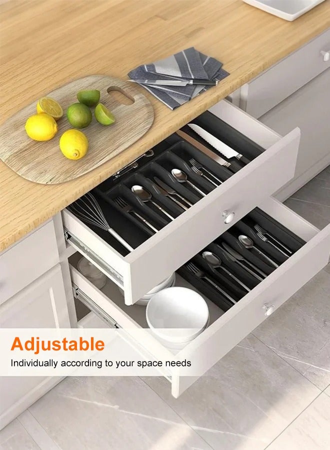 XiuWoo Expandable Silverware Drawer Organizer – Adjustable Utensil Tray for Kitchen Drawers, Compact Cutlery Storage for Spoons, Forks, Knives – BPA-Free, Large Capacity - Image 3