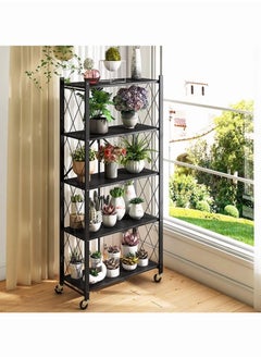 Chulovs Foldable Storage Shelves on Wheels, 4 Tier Shelves for Storage, Large Capacity Metal Shelving Units, No Assembly Storage Rack for Garage, Kitchen, Basement, Kitchen Shelf Organizer  - Image 2