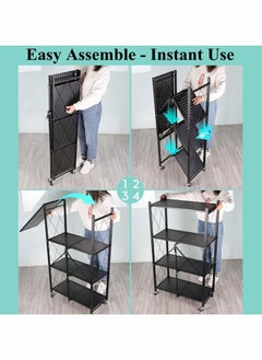 Chulovs Foldable Storage Shelves on Wheels, 4 Tier Shelves for Storage, Large Capacity Metal Shelving Units, No Assembly Storage Rack for Garage, Kitchen, Basement, Kitchen Shelf Organizer  - Image 4