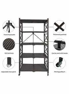 Chulovs Foldable Storage Shelves on Wheels, 4 Tier Shelves for Storage, Large Capacity Metal Shelving Units, No Assembly Storage Rack for Garage, Kitchen, Basement, Kitchen Shelf Organizer  - Image 5